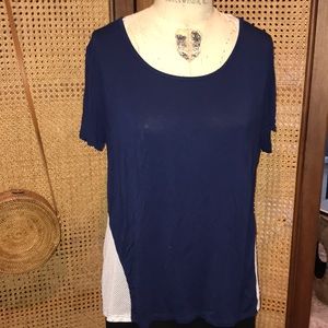 Navy blouse with white netting on sides